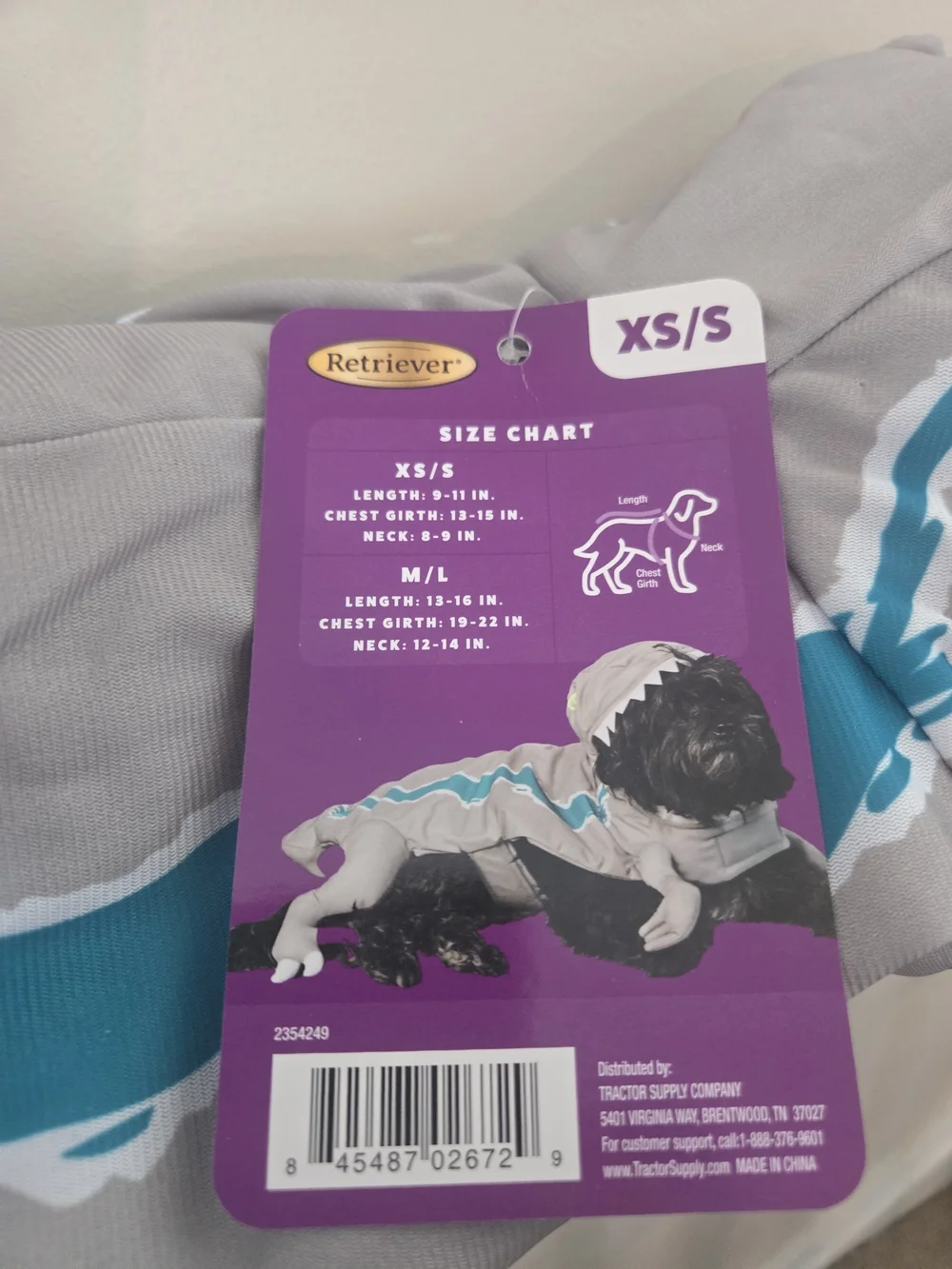 Raptor Pet Costume - Gray & Teal (XS/S)